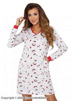 Christmas theme (woman), pajamas dress, soft cotton, long sleeves